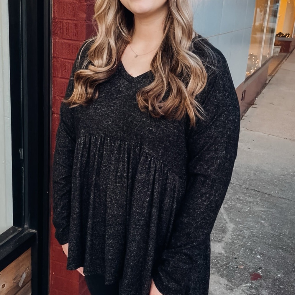 Heather Black Baby Doll Top